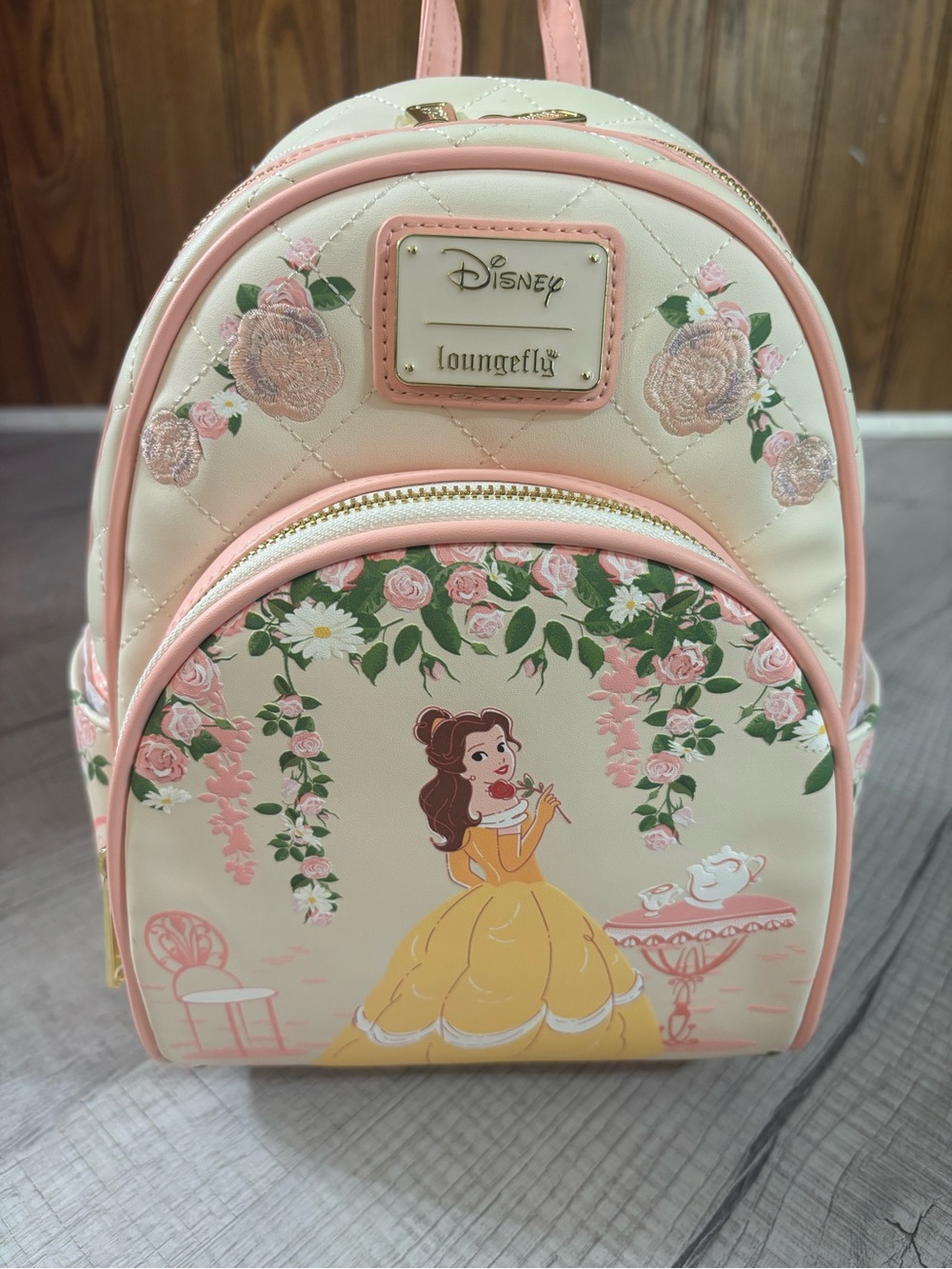 Loungefly Belle Floral Mini Backpack - Cream, Pink & Yellow